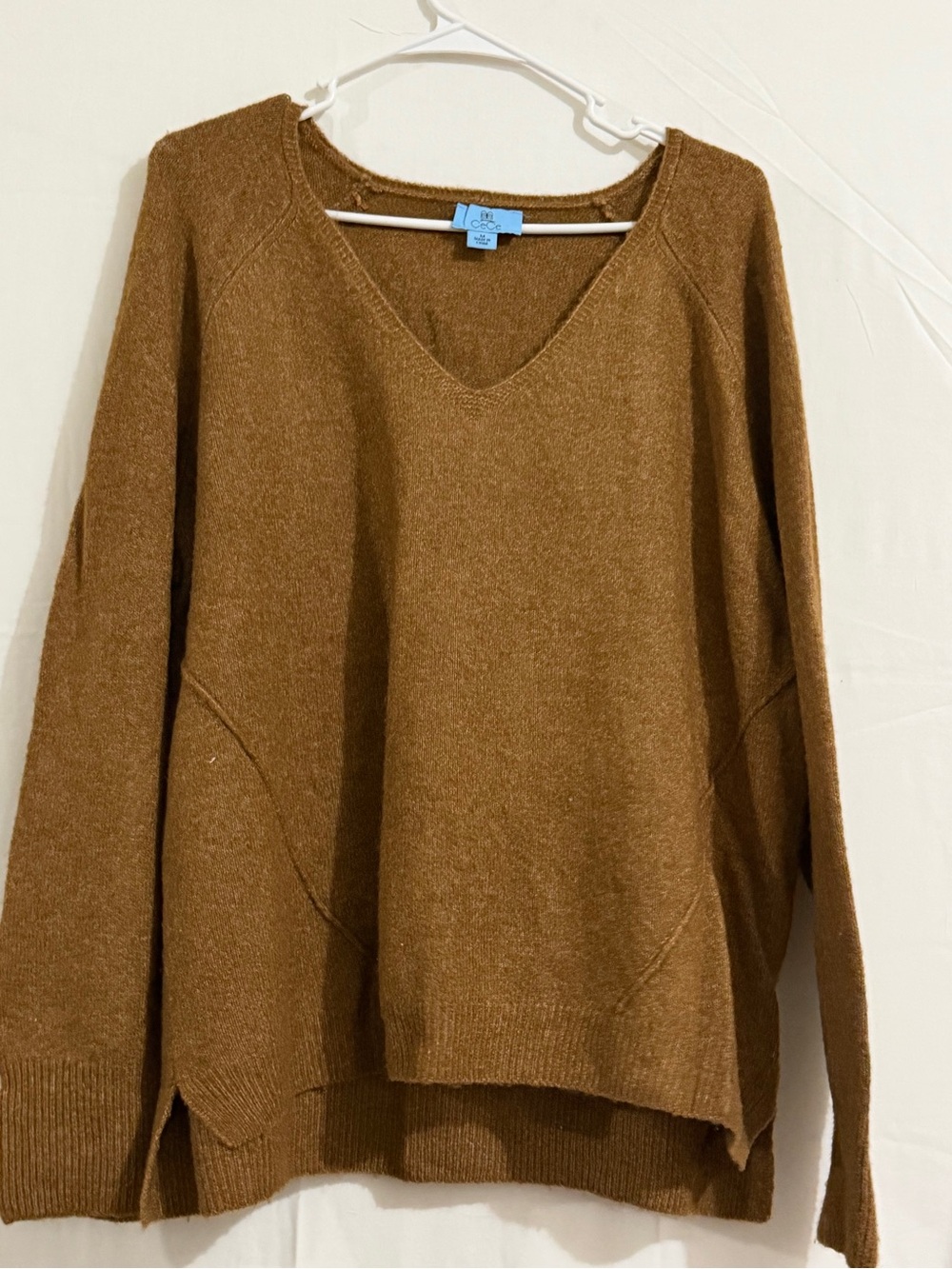 CeCe V-Neck Sweater in Warm Camel Brown